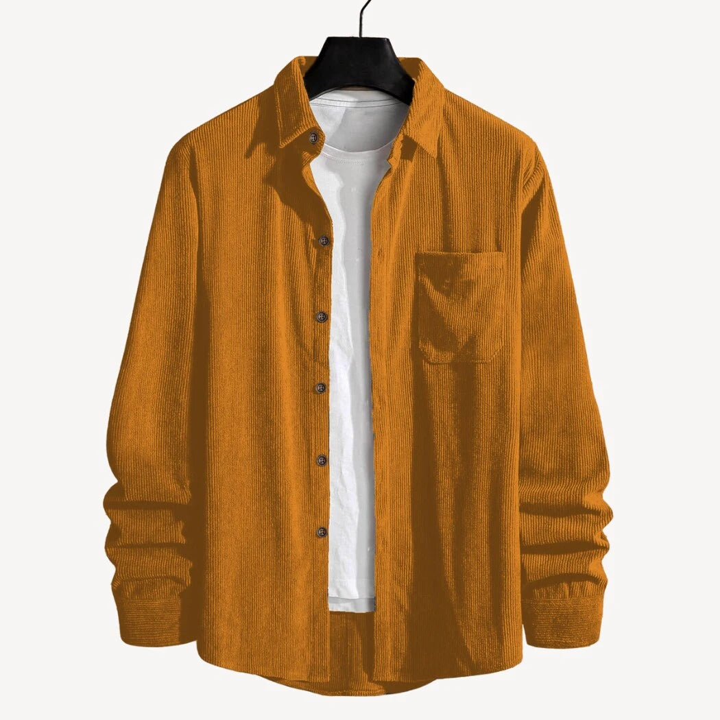Classic Comfort: Mustard Yellow Cord Cotton Shirt for Effortless Elegance