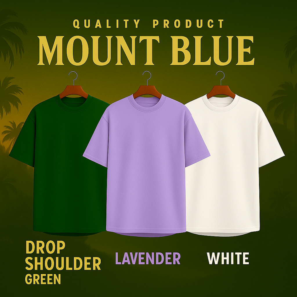 Green, Lavender & White Drop Shoulder T-Shirts