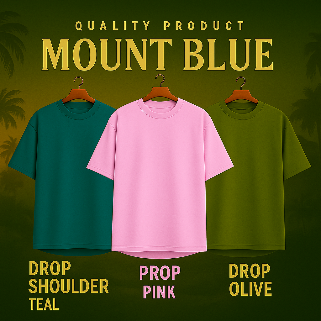 Teal, Pink & Olive Drop Shoulder T-Shirts