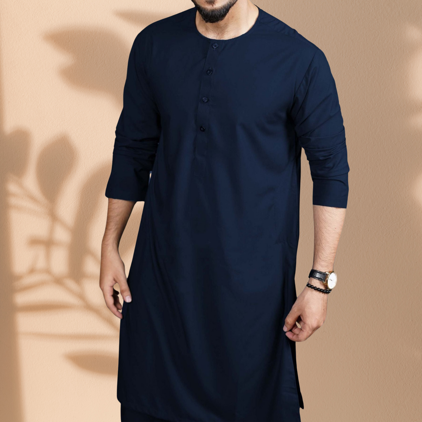 Men's Navy Blue Classic Panjabi & Pajama Full Set – P-0011