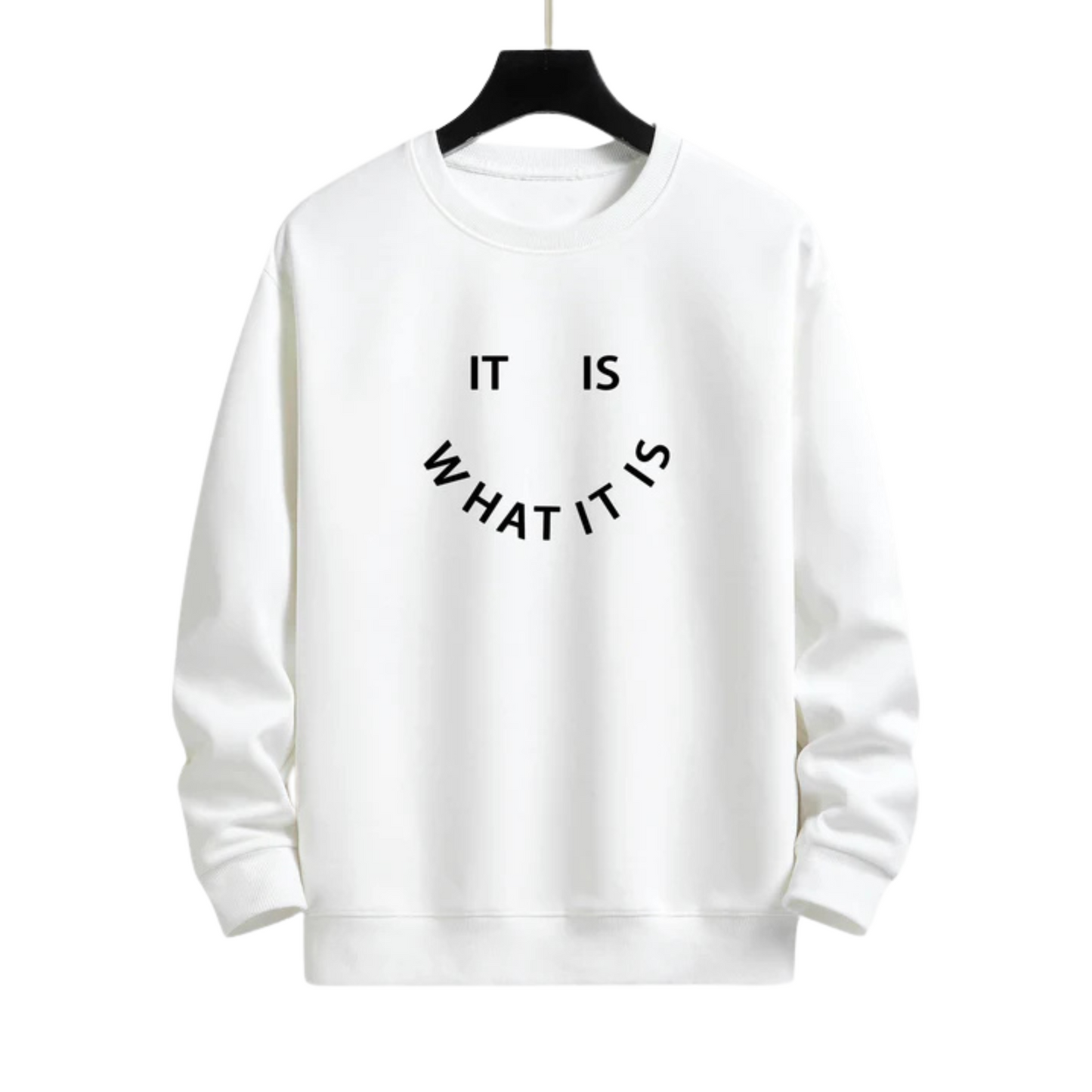 IT IS WHAT IT IS PRINT WHITE SWEATSHIRT