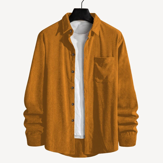 Classic Comfort: Mustard Yellow Cord Cotton Shirt for Effortless Elegance