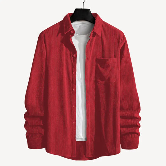 Classic Comfort: Red Cord Cotton Shirt for Effortless Elegance