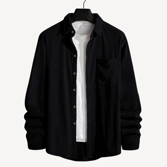 Classic Comfort: Black Cord Cotton Shirt for Effortless Elegance