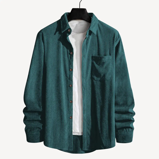 Classic Comfort: Bottle Green Cord Cotton Shirt for Effortless Elegance