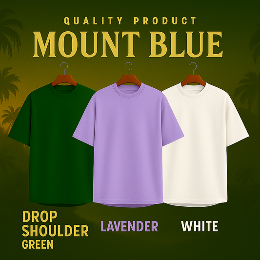 Green, Lavender & White Drop Shoulder T-Shirts