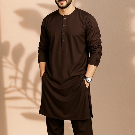 Men's Coffee Classic Panjabi & Pajama Full Set – P-003 | Traditional Ethnic Wear