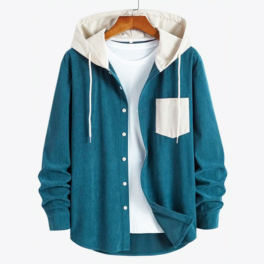 Jorg Solid Corduroy Mix Match Bottle Green Hoodie Shirt
