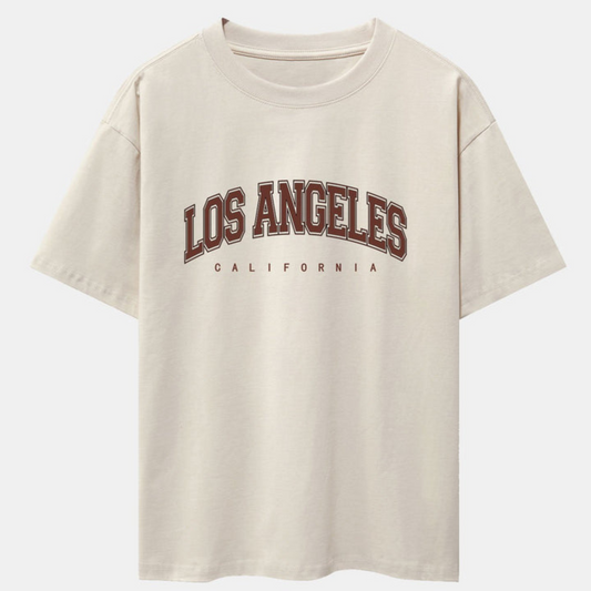 Los Angeles Print Beige Heavy Weight Oversize T-Shirt