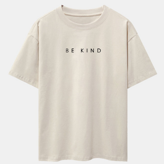 Be Kind Slogan Print Beige Drop Shoulder Oversize T-Shirt