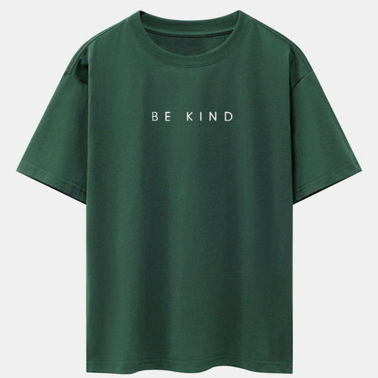 Be Kind Slogan Print Green Drop Shoulder Oversize T-Shirt