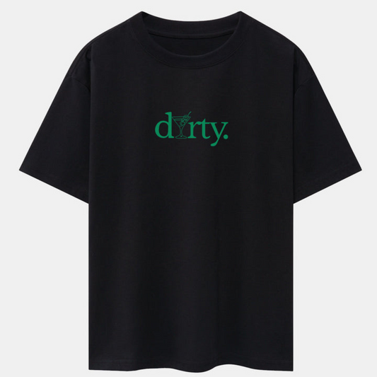 Dirty Cocktail Glass Print Black Drop Shoulder Oversize T-Shirt