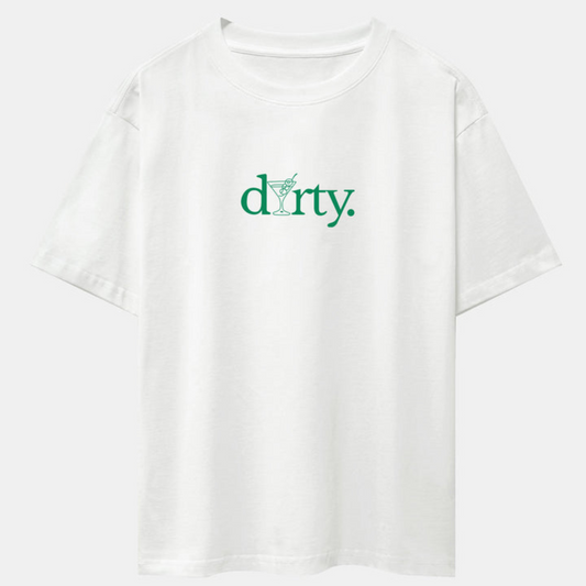 Dirty Cocktail Glass Print White Drop Shoulder Oversize T-Shirt
