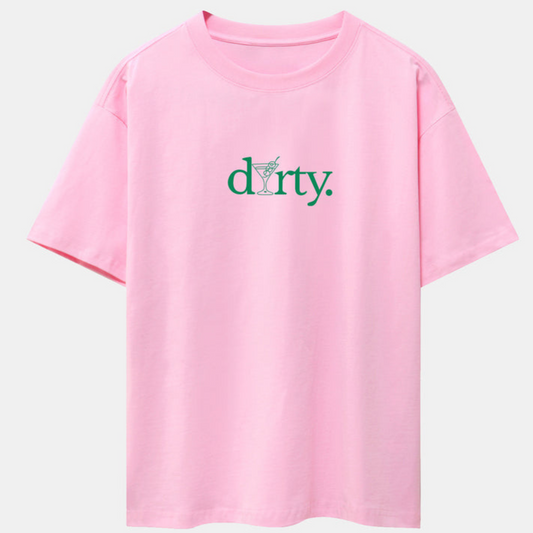 Dirty Cocktail Glass Print Pink Drop Shoulder Oversize T-Shirt